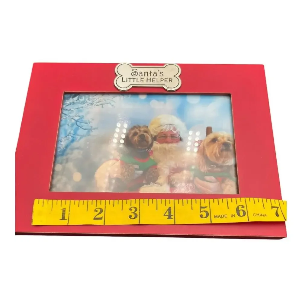 Santa’s‎ Little Helper - Red 4x6 Picture Frame With Silver Decorative Bone. EUC